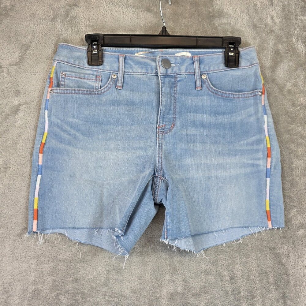 Seven7 Denim Shorts Womens 4 Blue Cutoff Frayed Hem Side Stripe MY32080DICY